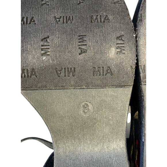 M.I.A. ZOEY Floral Embroidered Navy Blue Platform Slingback Chunky Sandals Sz 8 - Picture 10 of 11